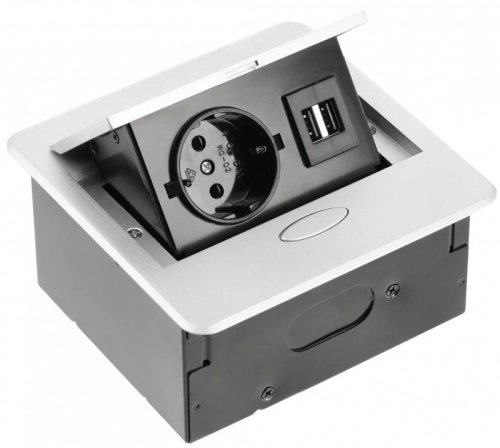 Розетка встраиваемая полуавтоматическая GTV 1-м.+2xUSB 127х118х66мм серый фото Розетка встраиваемая полуавтоматическая GTV 1-м.+2xUSB 127х118х66мм серый картинка